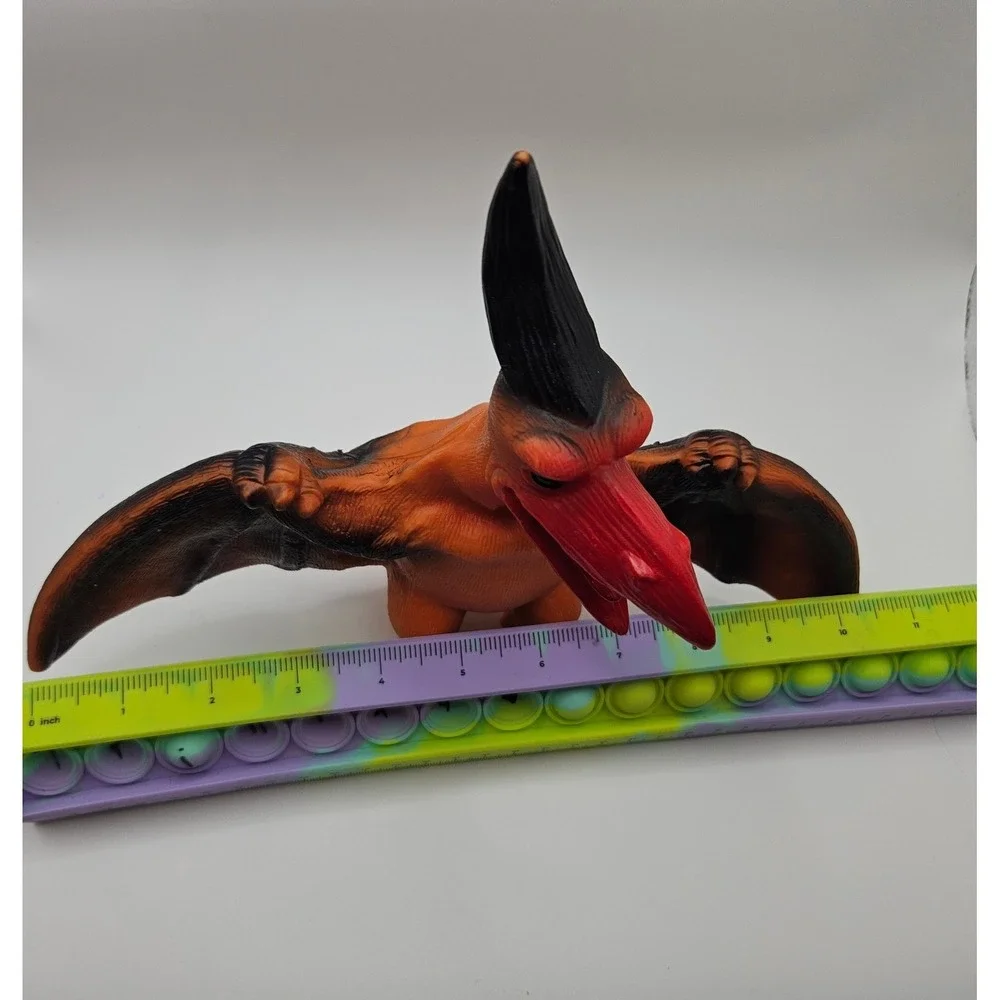 Vintage‎ Pterodactyl Dinosaur Toy Rubber Orange Black Kids Prehistoric